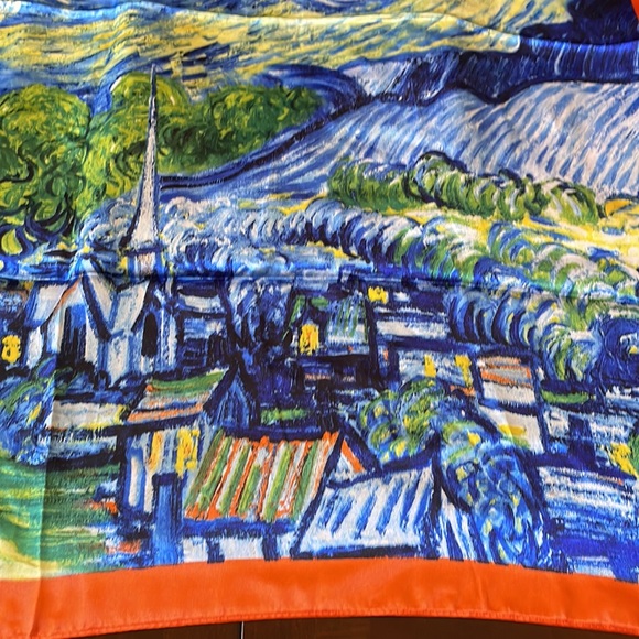 Van Gogh Starry Nights 100% silk feeling 34” x 35” scarf - Picture 2 of 11